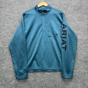 Ariat Tek Team Mid States 1/4 Zip Sweatshirt Mens S Teal Blue Fleece Athletic